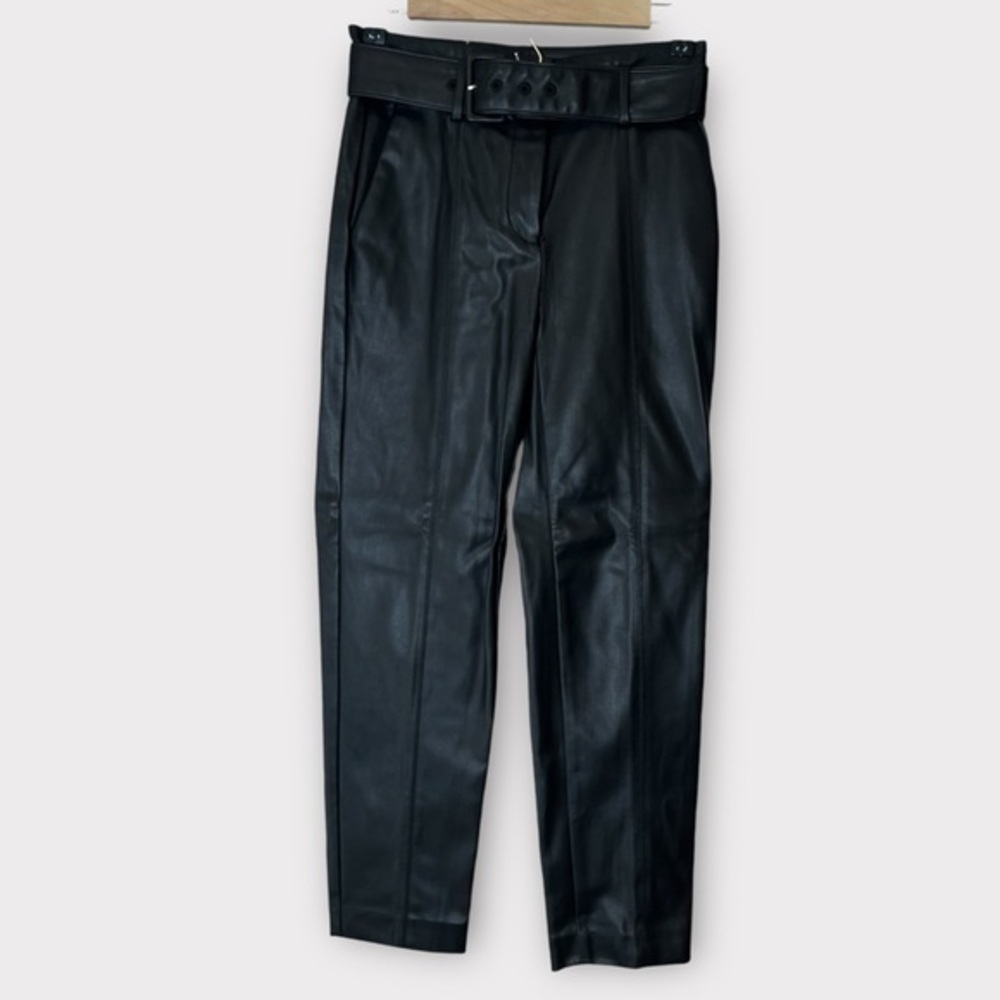 Ann Taylor faux leather ankle length belted black pant